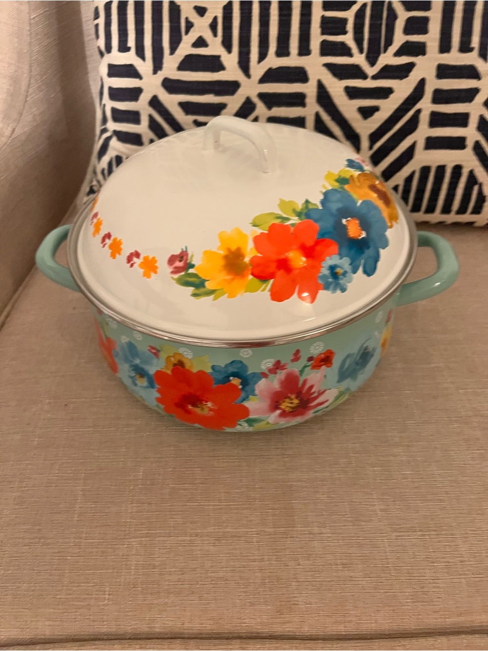Pioneer Woman Breezy Blossom Enamel Large Pot NEW